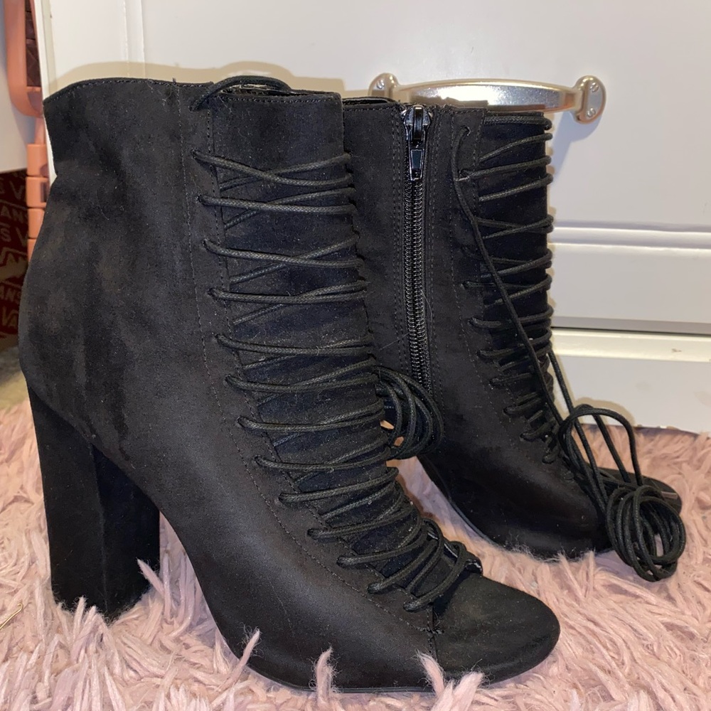 Black lace up heel booties